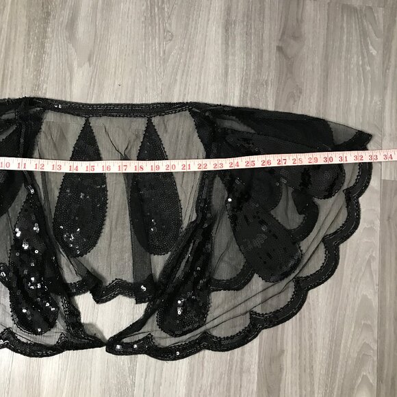 WOMENS MANTILLA BLACK SEQUIN SHAWL SHEER SCARF CAPE SHRUG FESTIVAL COACHELLA - Picture 5 of 8